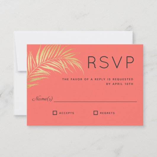 Golden Palm Frond Modern Minimalist RSVP (Voorkant)