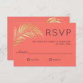 Golden Palm Frond Modern Minimalist RSVP (Voorkant / Achterkant)