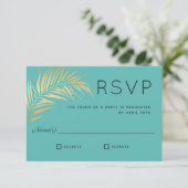 Golden Palm Frond Modern Minimalist RSVP (Staand voorkant)