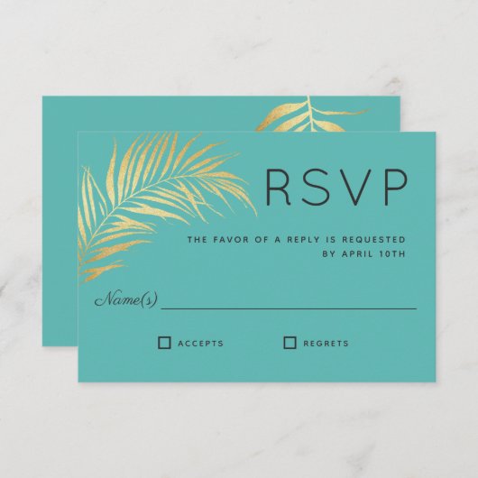 Golden Palm Frond Modern Minimalist RSVP (Voorkant / Achterkant)