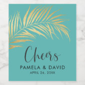 Golden Palm Frond op Caraïbisch Blauwhuwelijk Wijn Etiket (Enkel label)