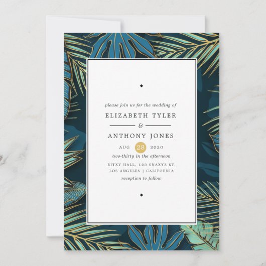 Golden Palm laat exotische tropische bruiloft acht Kaart (Voorkant)