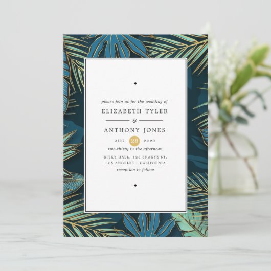 Golden Palm laat exotische tropische bruiloft acht Kaart (Staand voorkant)