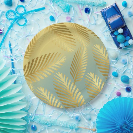 Golden Palm Leaves Pattern Ombre Papieren Bordje (Feest)