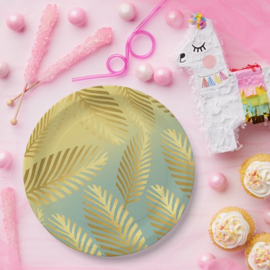 Golden Palm Leaves Pattern Ombre Papieren Bordje (Feest)