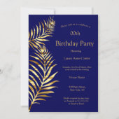 Golden Palm Navy Blue Gold Birthday Party Kaart (Voorkant)