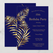 Golden Palm Navy Blue Gold Birthday Party Kaart (Voorkant / Achterkant)