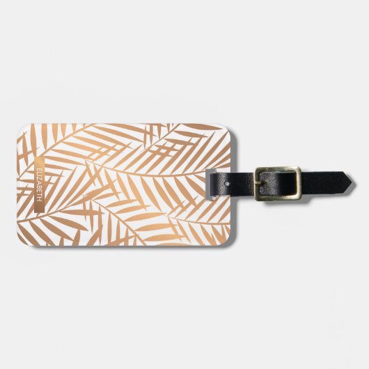 Golden Palm Tree Leaf Pattern Bagagelabel (Voorkant horizontaal)
