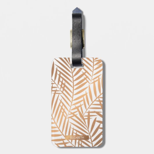 Golden Palm Tree Leaf Pattern Bagagelabel (Achterkant verticaal)