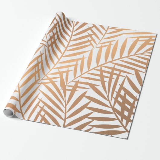 Golden Palm Tree Leaf Pattern Cadeaupapier (Uitgerold)