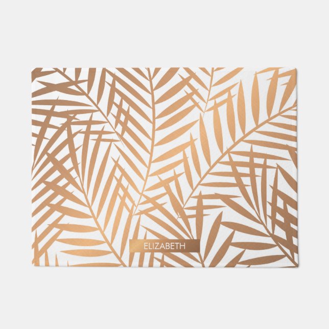 Golden Palm Tree Leaf Pattern Deurmat (Voorkant)