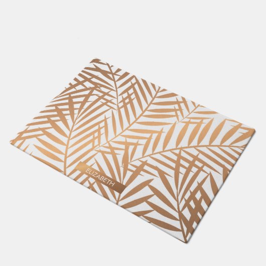 Golden Palm Tree Leaf Pattern Deurmat (Schuin)