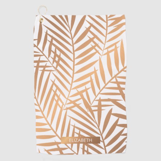 Golden Palm Tree Leaf Pattern Golfhanddoek (Voorkant)