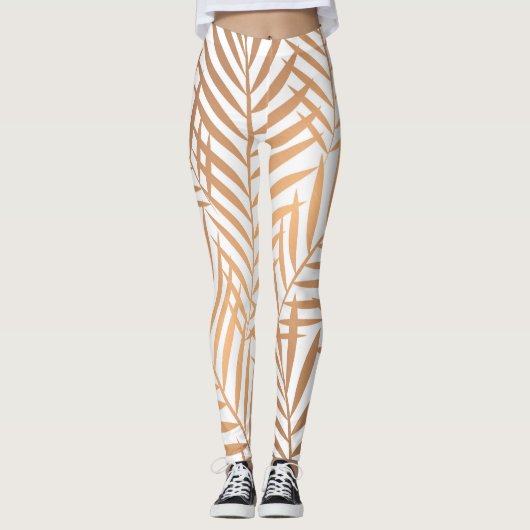 Golden Palm Tree Leaf Pattern Leggings (Voorkant)