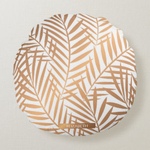 Golden Palm Tree Leaf Pattern Rond Kussen
