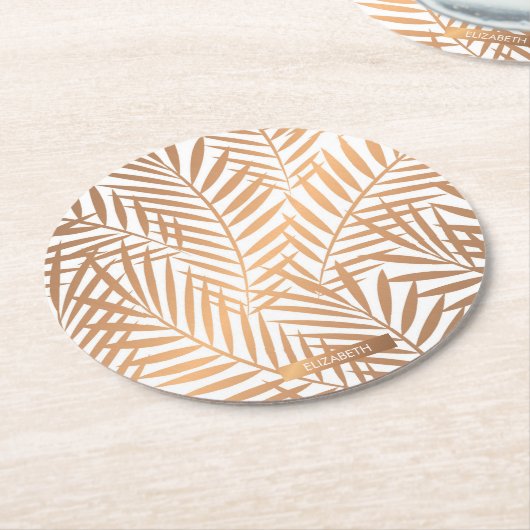 Golden Palm Tree Leaf Pattern Ronde Kartonnen Onderzetter (Gebogen)