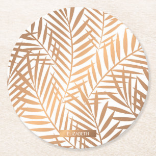 Golden Palm Tree Leaf Pattern Ronde Kartonnen Onderzetter