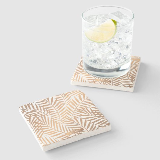 Golden Palm Tree Leaf Pattern Stenen Onderzetter (Zijkant)