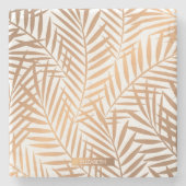 Golden Palm Tree Leaf Pattern Stenen Onderzetter (Voorkant)