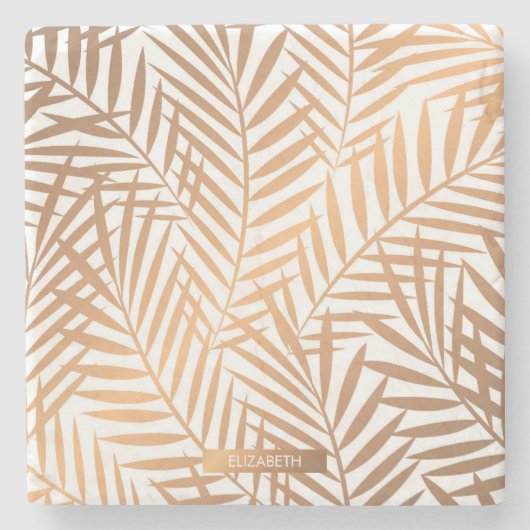 Golden Palm Tree Leaf Pattern Stenen Onderzetter (Voorkant)