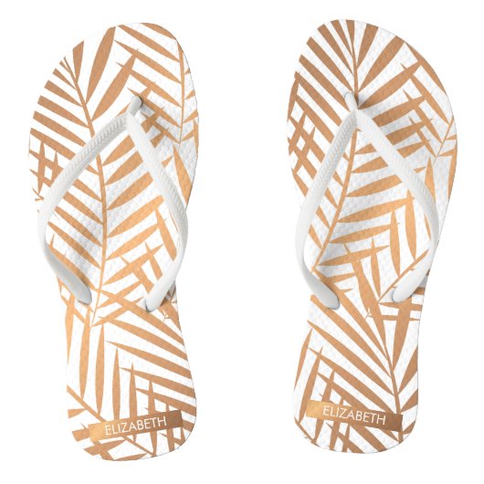 Golden Palm Tree Leaf Pattern Teenslippers (Voetbed)