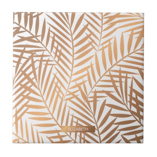 Golden Palm Tree Leaf Pattern Tegeltje (Voorkant)
