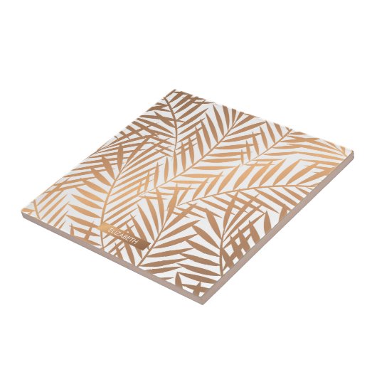 Golden Palm Tree Leaf Pattern Tegeltje (Zijkant)