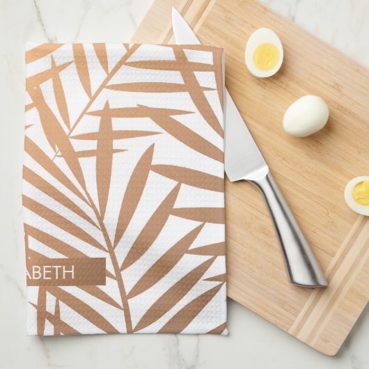 Golden Palm Tree Leaf Pattern Theedoek (Quarter Fold)