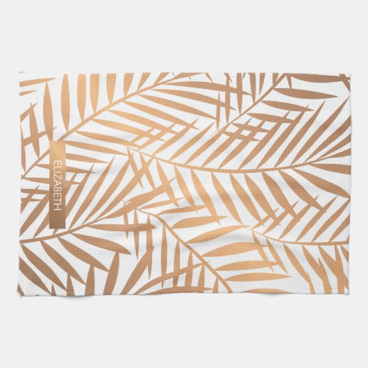 Golden Palm Tree Leaf Pattern Theedoek (Horizontaal)