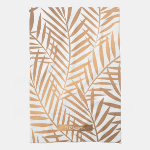Golden Palm Tree Leaf Pattern Theedoek