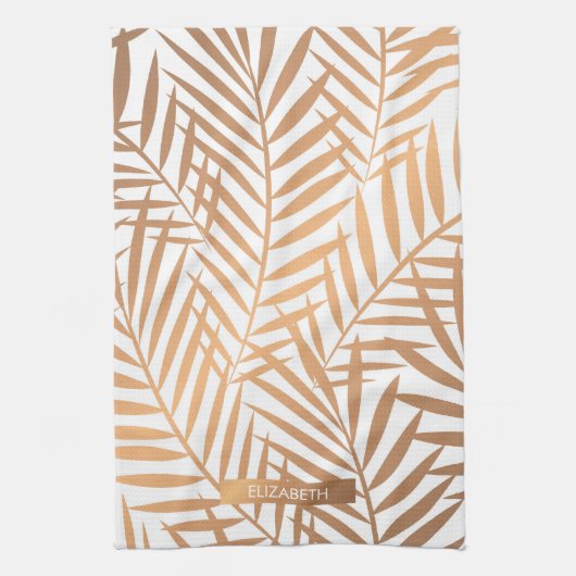 Golden Palm Tree Leaf Pattern Theedoek (Verticaal)