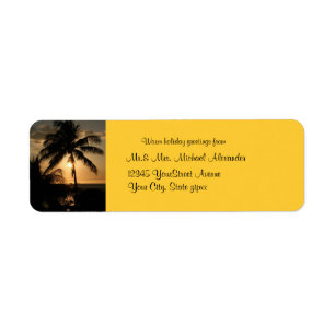 Golden Palm Tree Zonsondergang Vakantie Etiket