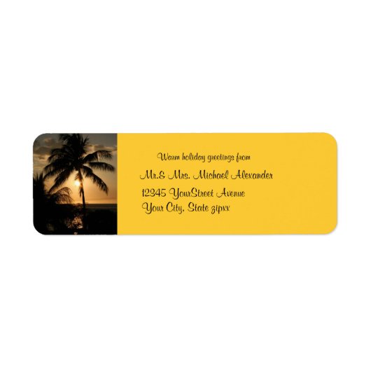 Golden Palm Tree Zonsondergang Vakantie Etiket (Voorkant)