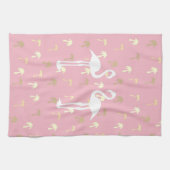 Golden Palm Trees Two White Flamingo Birds Theedoek (Horizontaal)