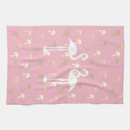 Golden Palm Trees Two White Flamingo Birds Theedoek