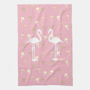 Golden Palm Trees Two White Flamingo Birds Theedoek