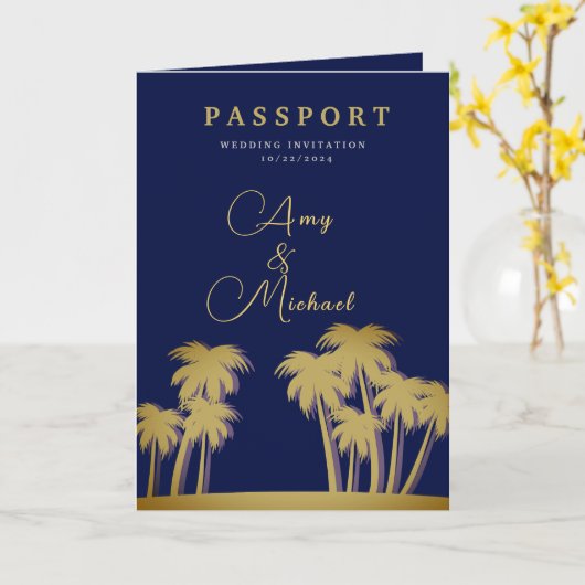 Golden Palms Midnight Oasis Paspoortuitnodiging Kaart (Gele Bloem)