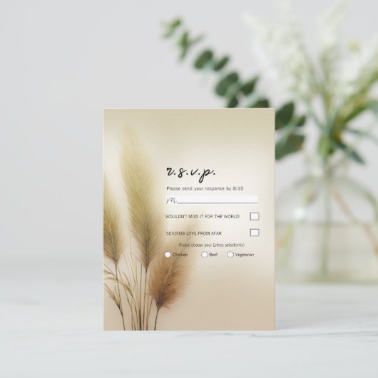 Golden Pampas Grass Bohemian Boho Bruiloft RSVP Kaart (Staand voorkant)