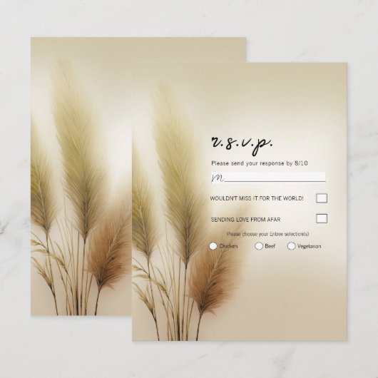 Golden Pampas Grass Bohemian Boho Bruiloft RSVP Kaart (Voorkant / Achterkant)