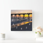 Golden Panama City Beach Zonsondergang Reflecties  Vierkante Klok (Huis)