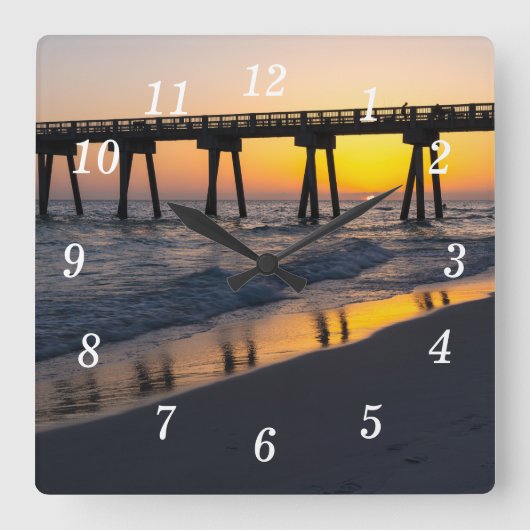 Golden Panama City Beach Zonsondergang Reflecties  Vierkante Klok (Voorkant)