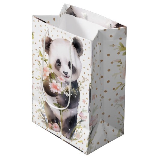 Golden Panda Gift Bag Medium Cadeauzakje (Voorkant Gekanteld)