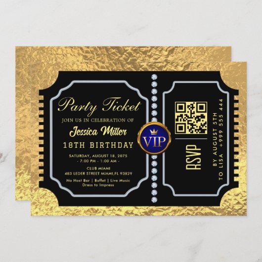 Golden Party QR code Ticket Uitnodiging (Voorkant / Achterkant)