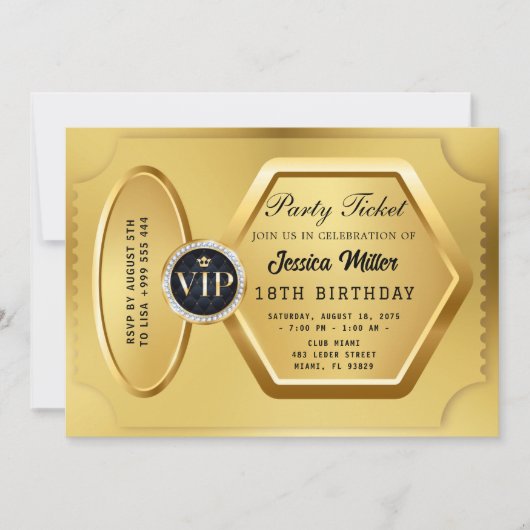 Golden Party Ticket Invitation Kaart (Voorkant)