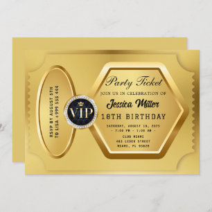 Golden Party Ticket Invitation Kaart