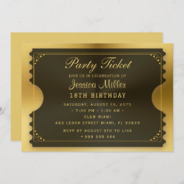 Golden Party Ticket Invitation Kaart