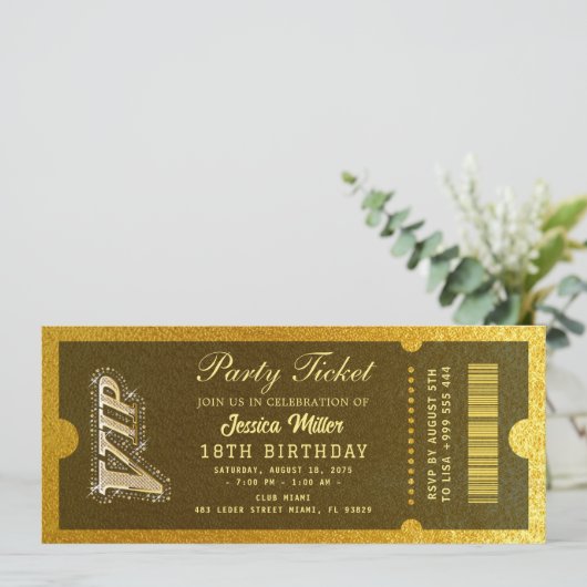 Golden Party Ticket Invitation Kaart (Staand voorkant)
