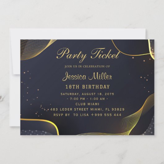 Golden Party Ticket Invitation Kaart (Voorkant)