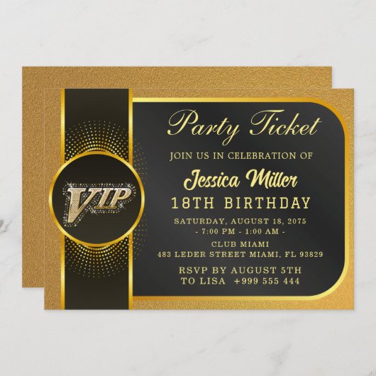 Golden Party Ticket Invitation Kaart (Voorkant / Achterkant)
