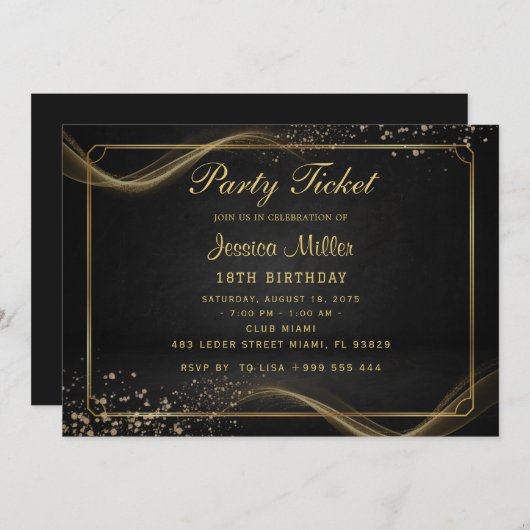 Golden Party Ticket Invitation Kaart (Voorkant / Achterkant)